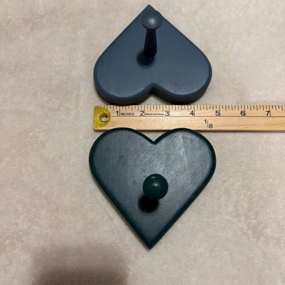 Wooden Blue Green Painted Coat Hook Peg Hearts